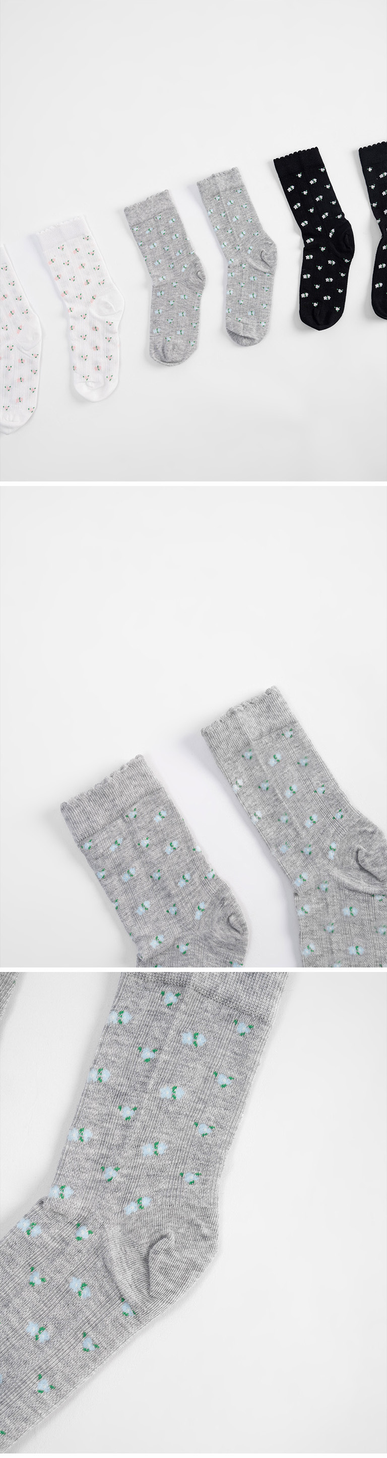 フラワージャカードミドルソックス3色展開