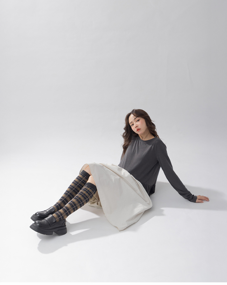 配色チェック柄ニーハイソックス 3色展開