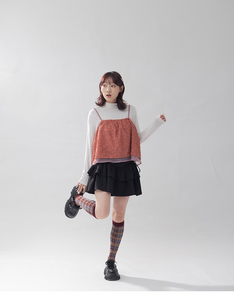 配色チェック柄ニーハイソックス 3色展開