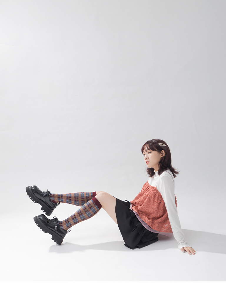 配色チェック柄ニーハイソックス 3色展開