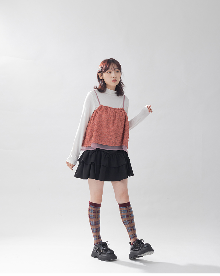 配色チェック柄ニーハイソックス 3色展開