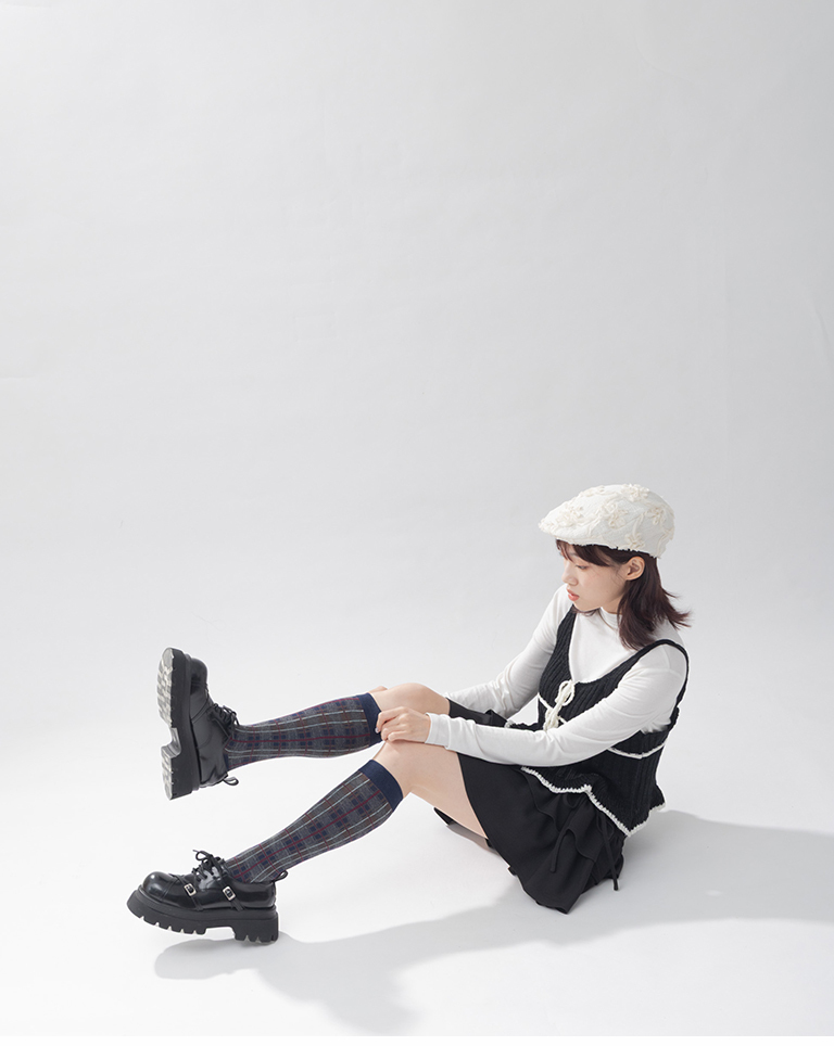 配色チェック柄ニーハイソックス 3色展開