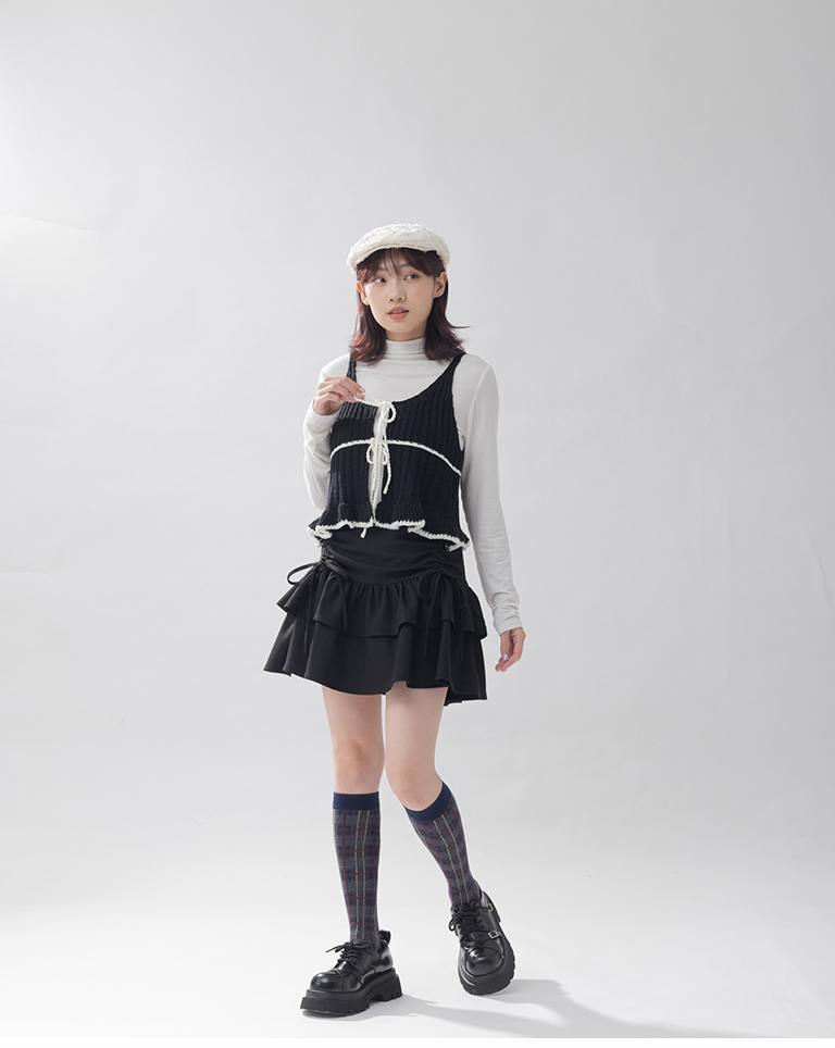 配色チェック柄ニーハイソックス 3色展開