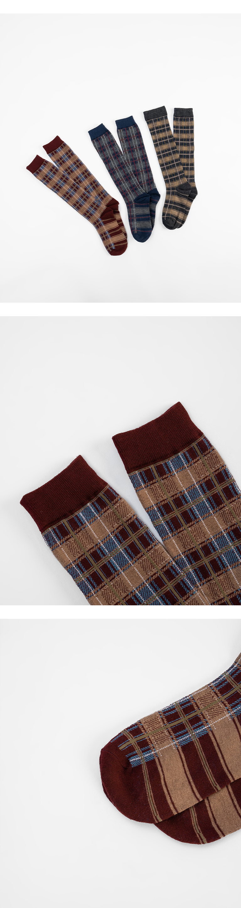 配色チェック柄ニーハイソックス 3色展開