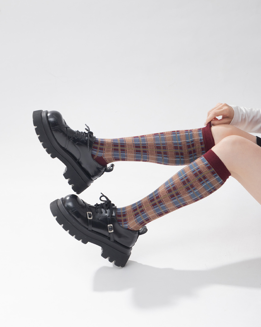 配色チェック柄ニーハイソックス 3色展開