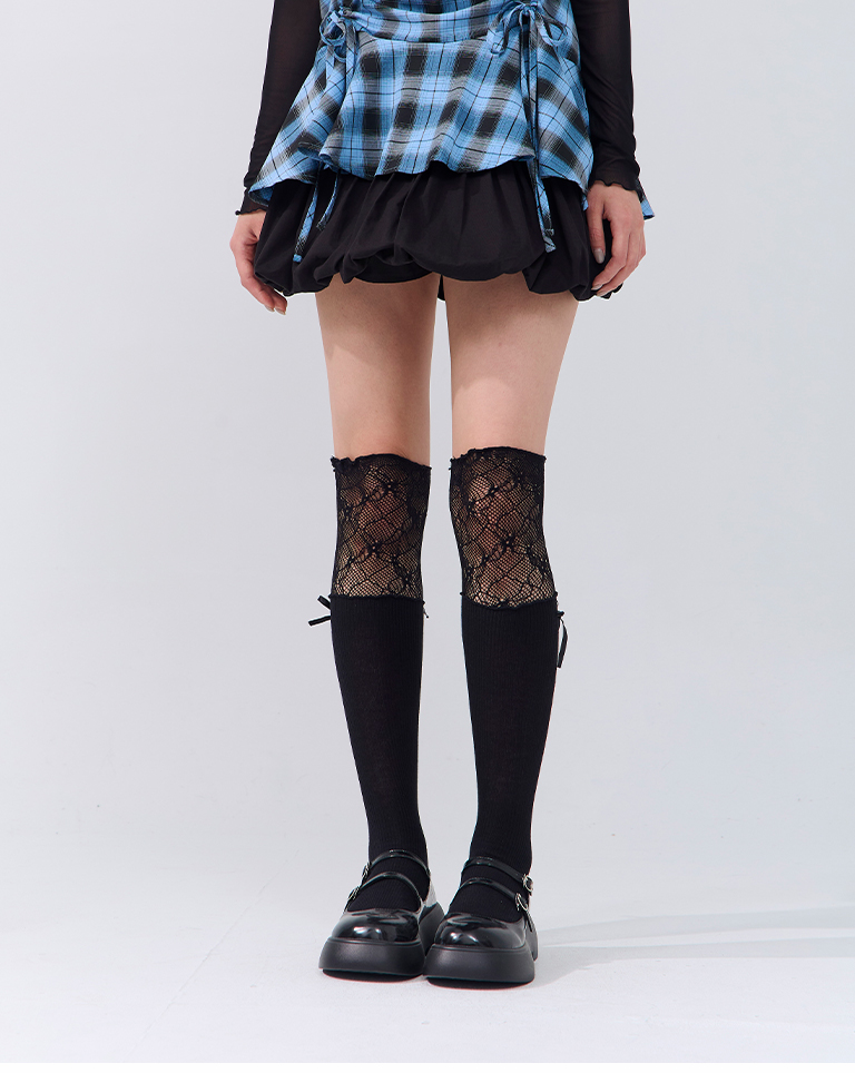 レース切替ロングソックス 2色展開