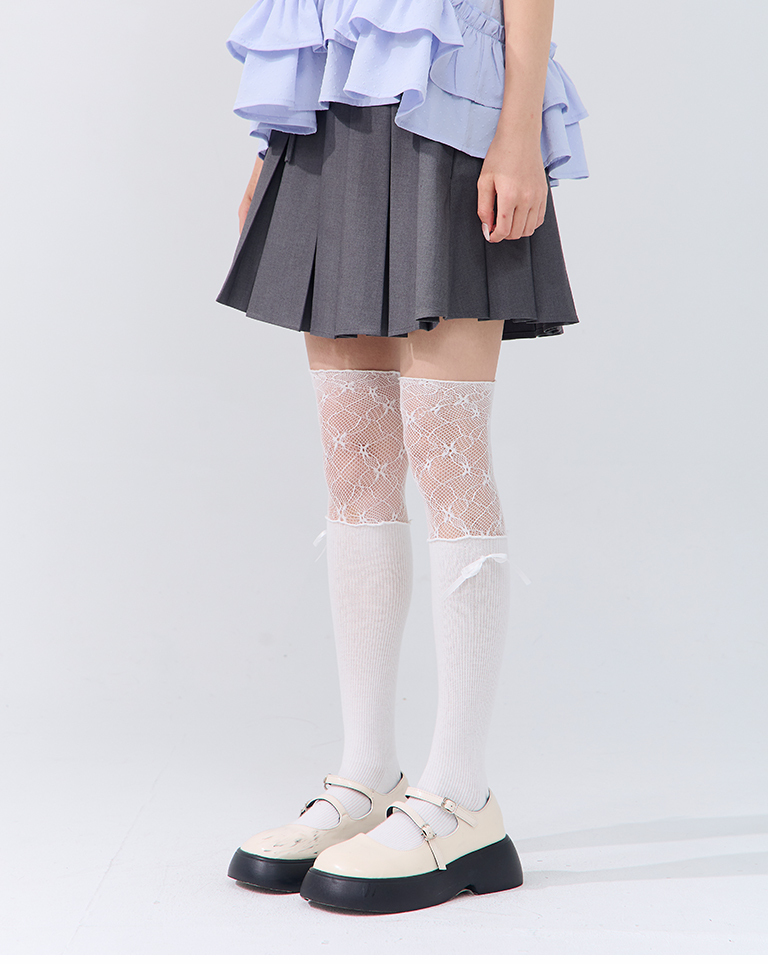 レース切替ロングソックス 2色展開