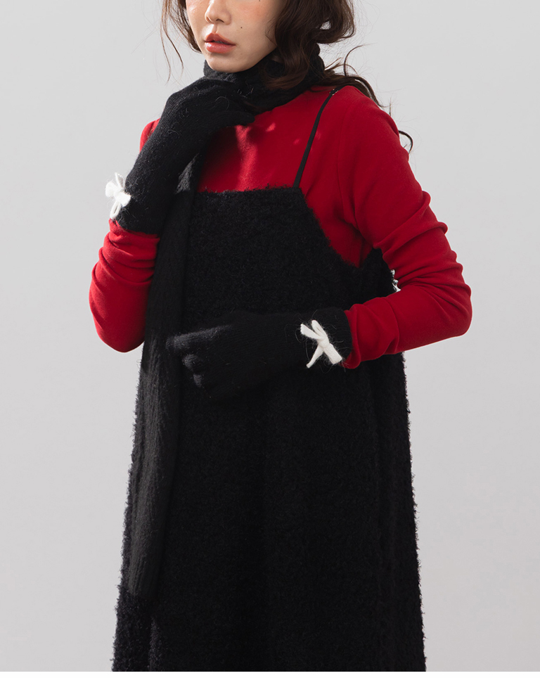 リボンフィンガーホールニットグローブ 3色展開