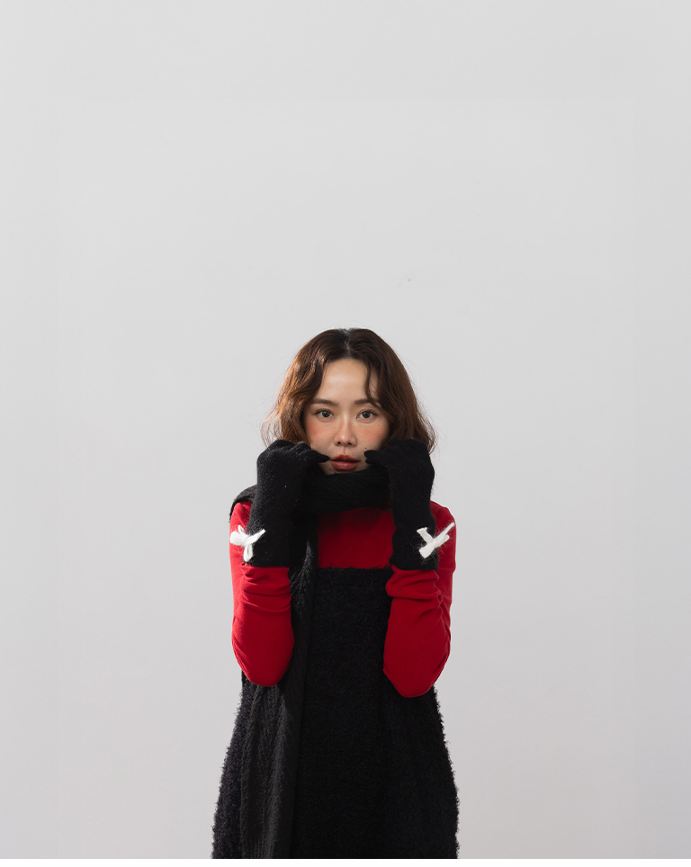 リボンフィンガーホールニットグローブ 3色展開