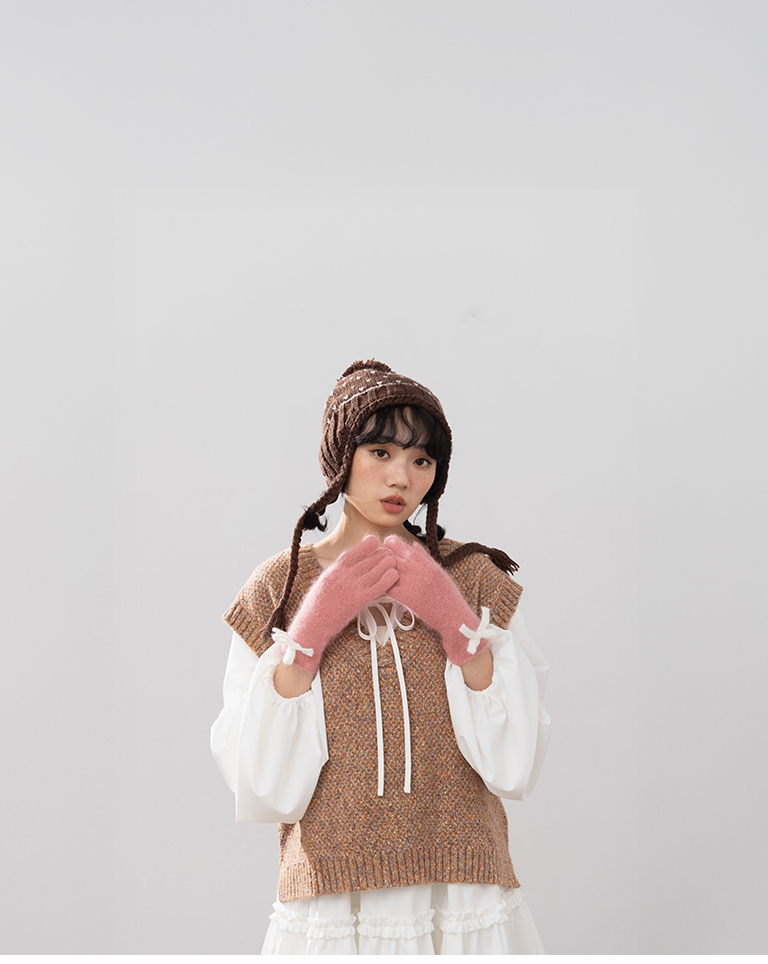 リボンフィンガーホールニットグローブ 3色展開