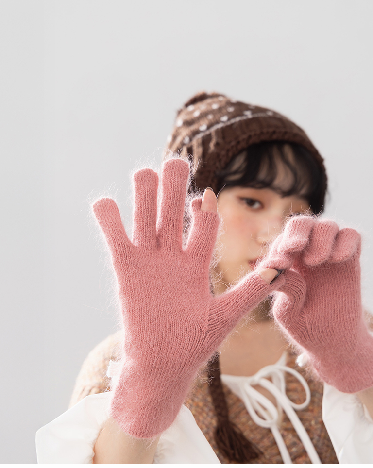 リボンフィンガーホールニットグローブ 3色展開
