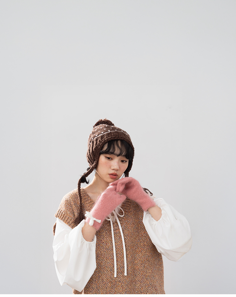 リボンフィンガーホールニットグローブ 3色展開