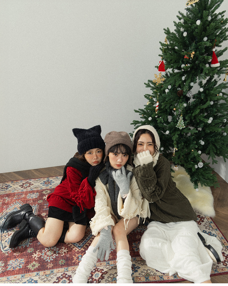 リボンフィンガーホールニットグローブ 3色展開