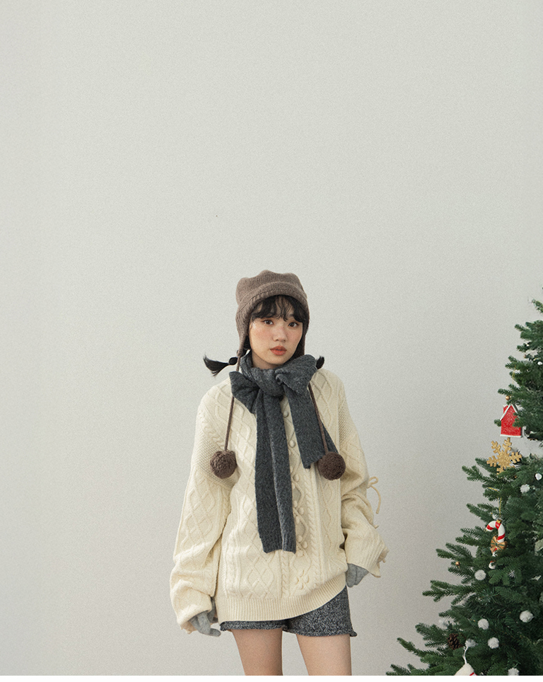 リボンフィンガーホールニットグローブ 3色展開