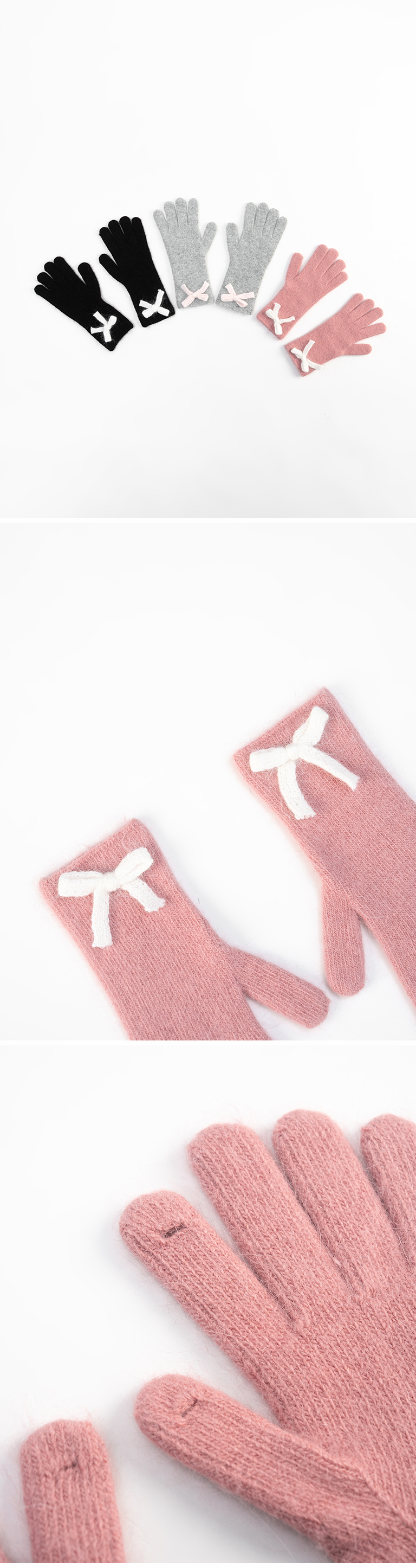 リボンフィンガーホールニットグローブ 3色展開