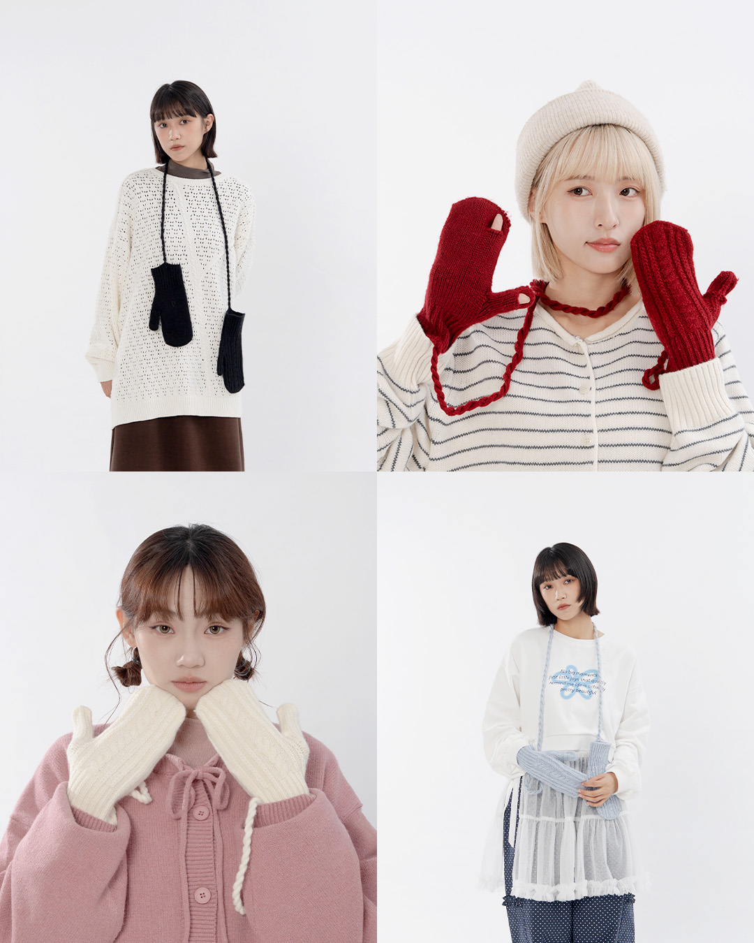 ケーブル編みニットグローブ 4色展開