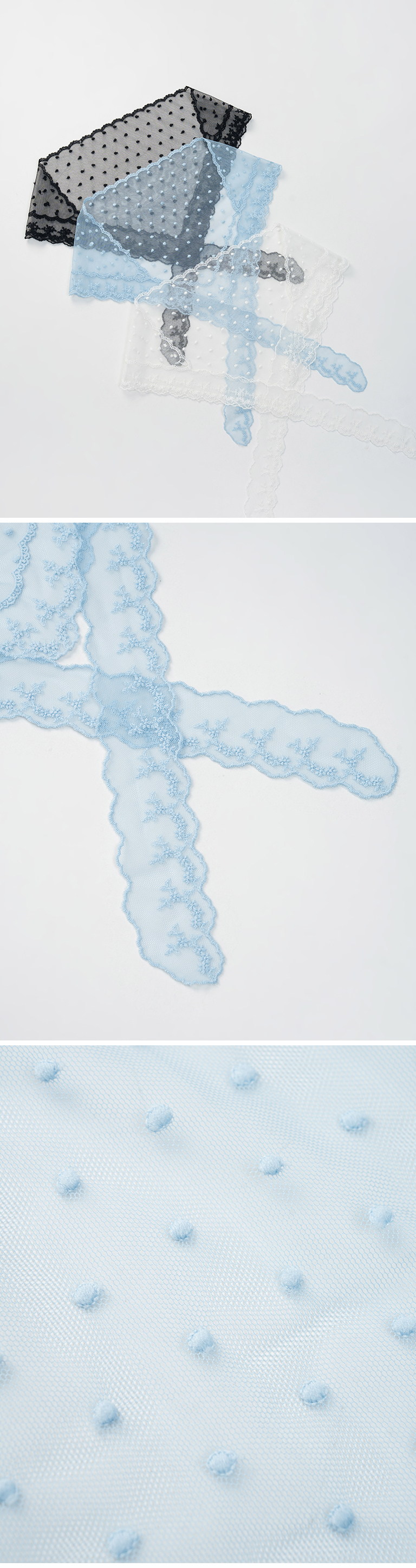 ドット柄レース トライアングルスカーフ 3色展開