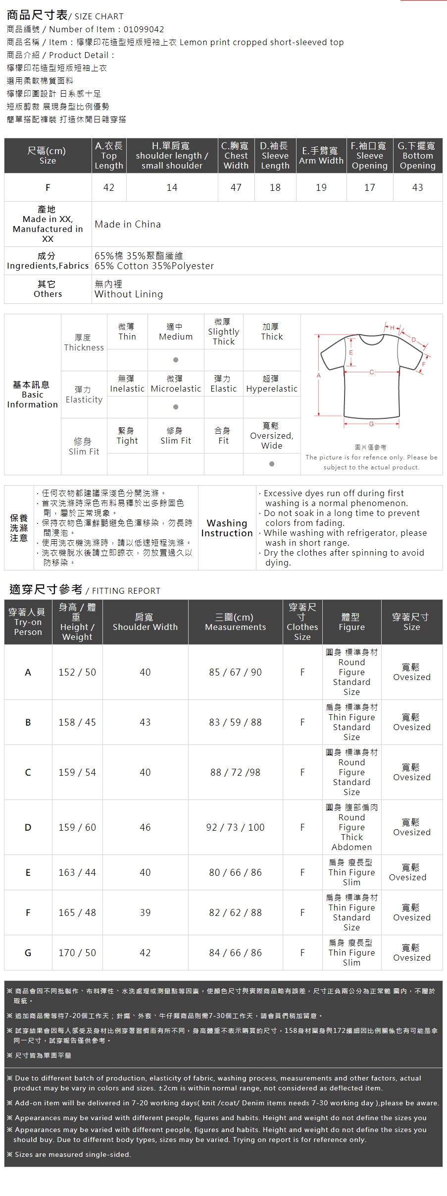 レモンプリントショート丈Tシャツ