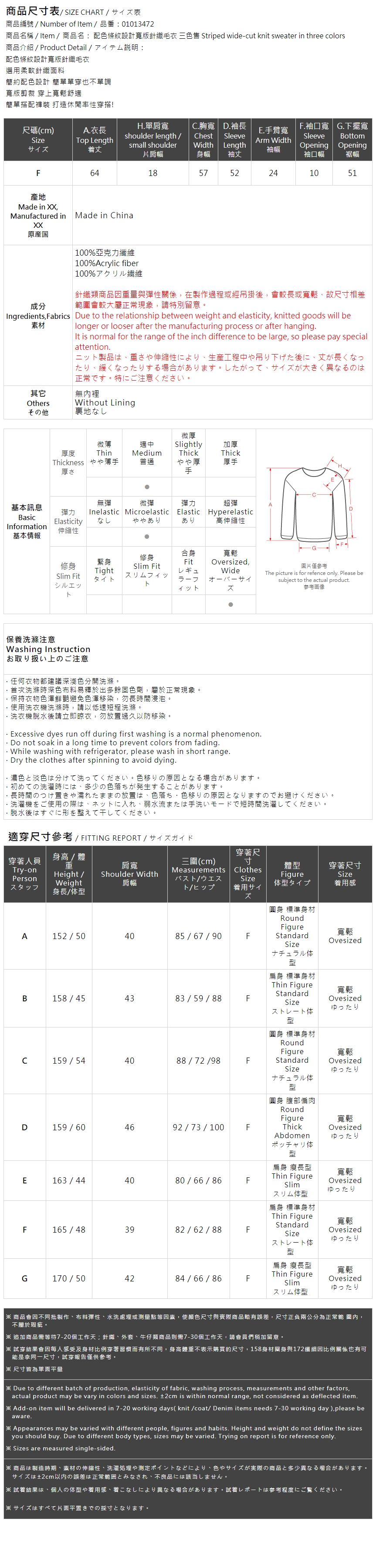 配色ボーダーオーバーサイズニット 3色展開