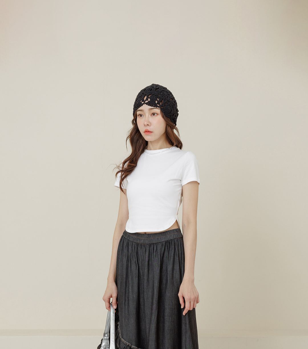 接触冷感ラウンドヘムクルーネックTシャツ 5色展開