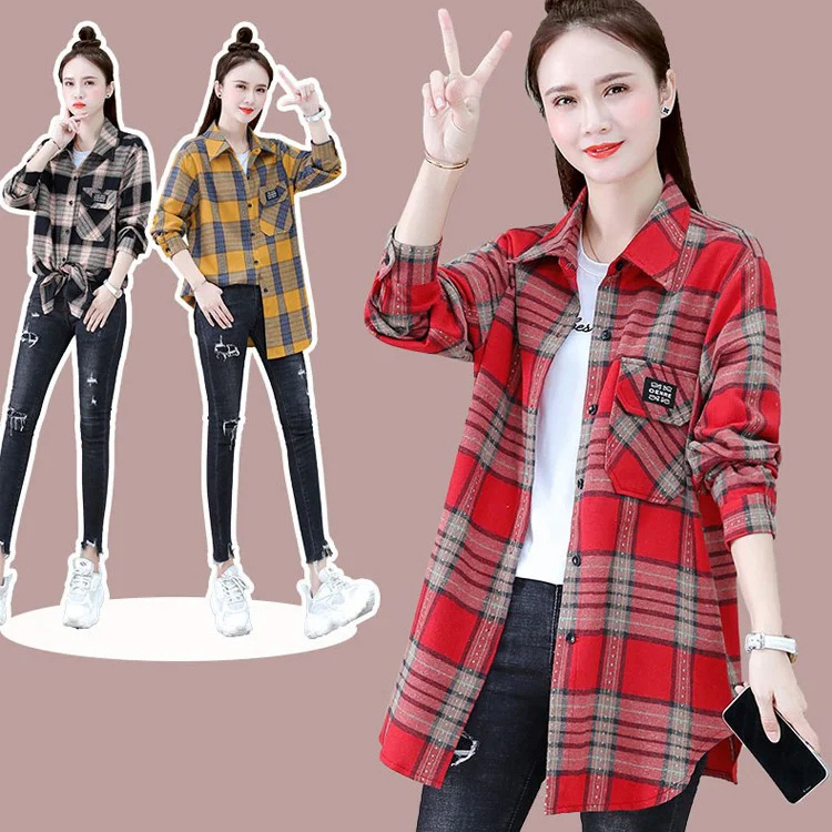 寬鬆顯瘦格紋襯衫