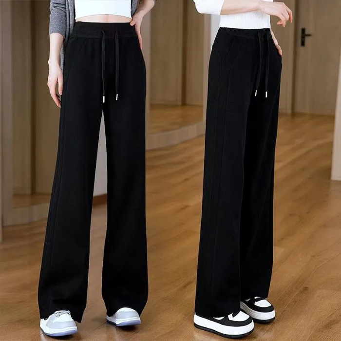 高腰直筒拖地褲