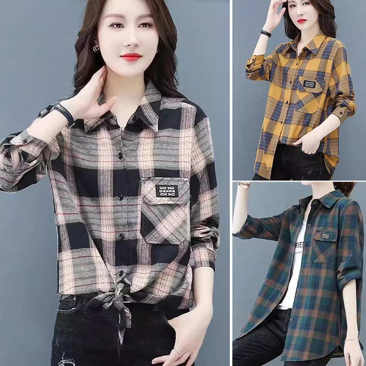 寬鬆顯瘦格紋襯衫