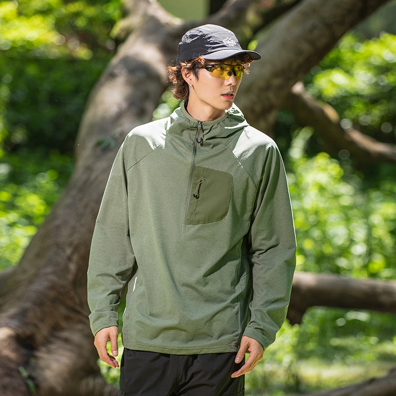 潮牌山系戶外運動長袖T恤男吸溼速幹抗紫外線拉鍊連帽登山服