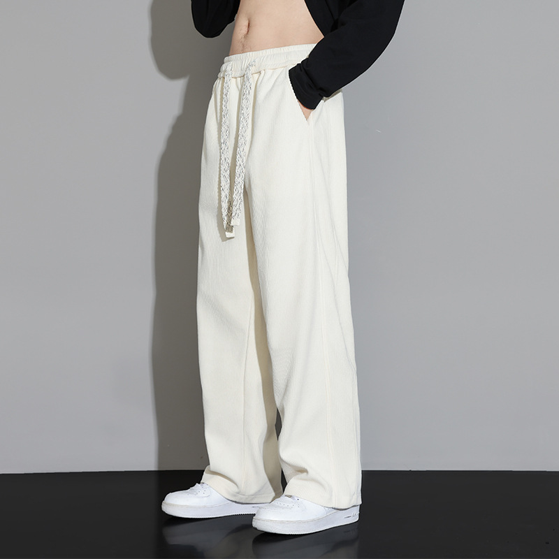 燈芯絨褲子男秋冬季2024新款寬鬆直筒衛褲男生闊腿休閒長褲