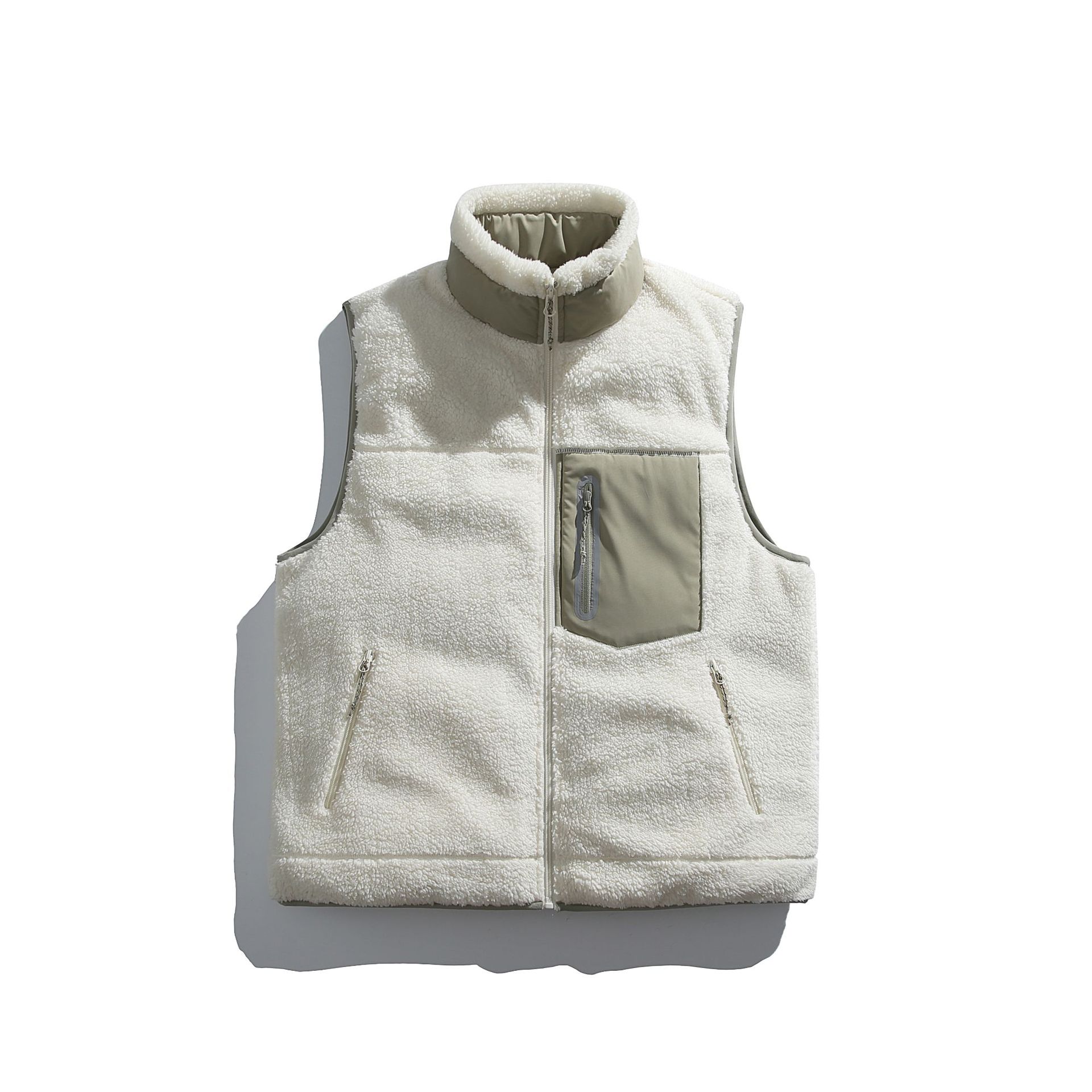 潮牌戶外雙面穿保暖羊羔絨羽絨馬甲男女款防水加厚工裝上衣