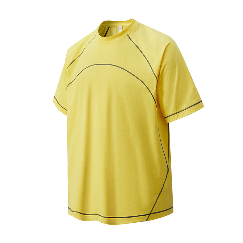 潮牌夏季線條設計速幹短袖T恤短褲套裝男圓領情侶運動五分褲