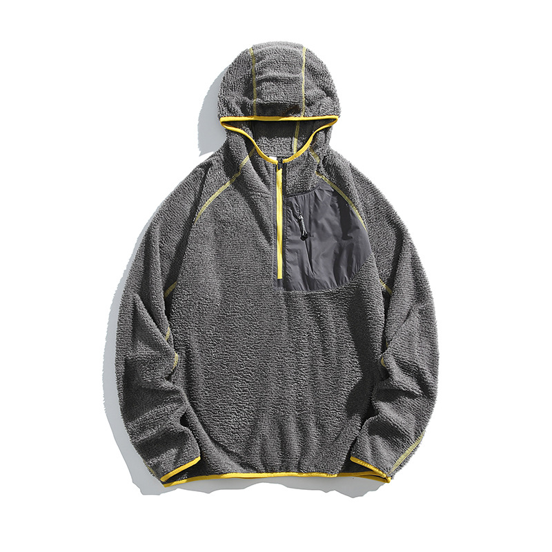 潮牌戶外連帽衛衣男抓絨鎖溫美式秋季拼接口袋情侶套頭帽衫