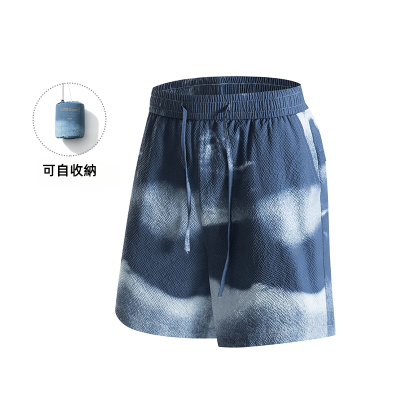 潮牌戶外防曬短褲男UPF100 山系夏季扎染百搭沙灘褲可收納