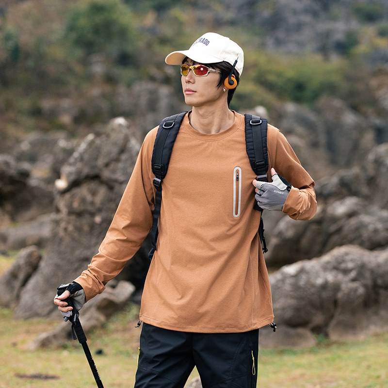 潮牌春季新款通勤長袖T恤男吸溼排汗速幹防紫外線情侶款上衣