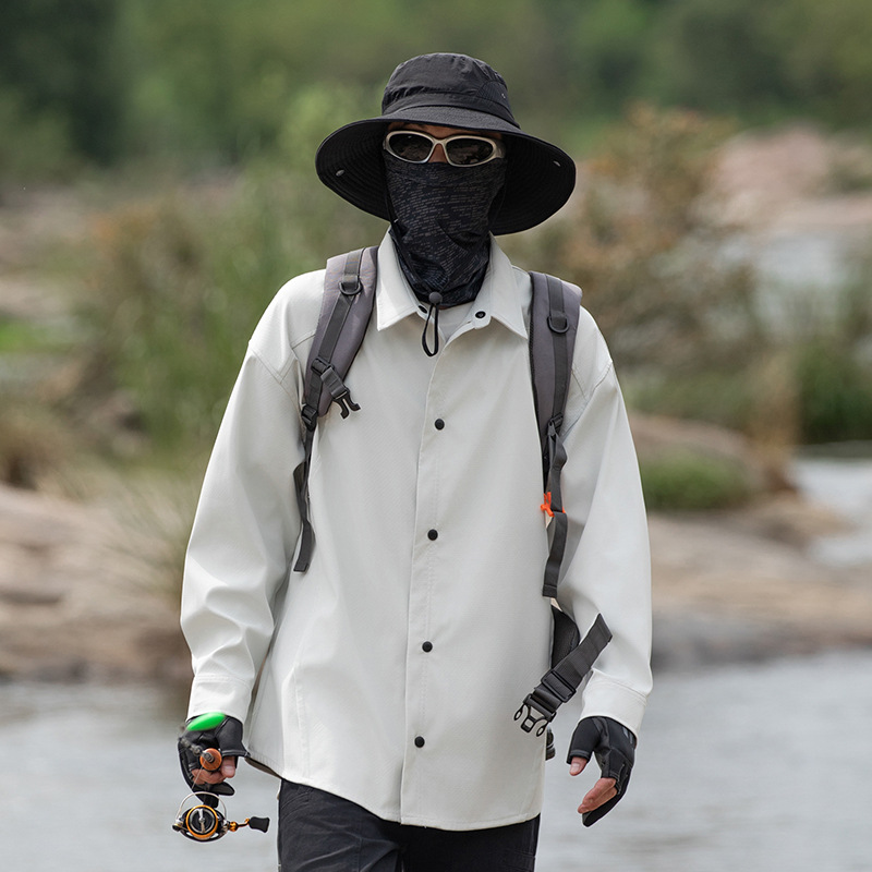 潮牌山系戶外衝鋒襯衫防水防風純色紐扣上衣休閒寬鬆男女款