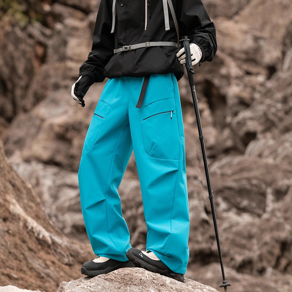 IZEXX潮牌戶外三合一加厚羽絨衝鋒褲男女款防風保暖直筒工裝褲