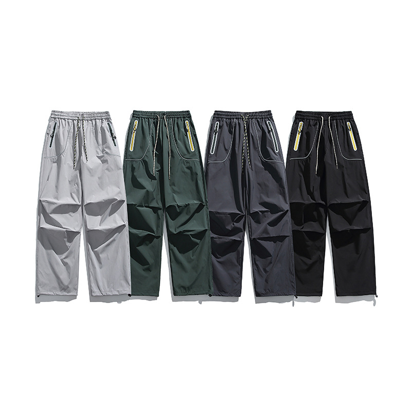 潮牌戶外三防潑水速乾衝鋒褲子男女撞色反光拉鍊機能工裝褲