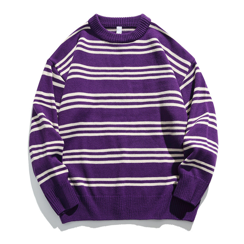 IZEXX2024秋冬新品設計感撞色條紋毛衣男款美式情侶針織衫潮男裝