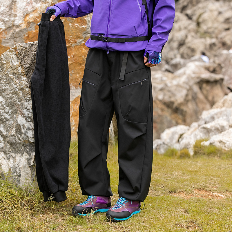 IZEXX潮牌戶外三合一加厚羽絨衝鋒褲男女款防風保暖直筒工裝褲