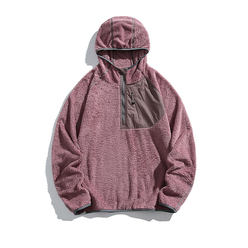 潮牌戶外連帽衛衣男抓絨鎖溫美式秋季拼接口袋情侶套頭帽衫