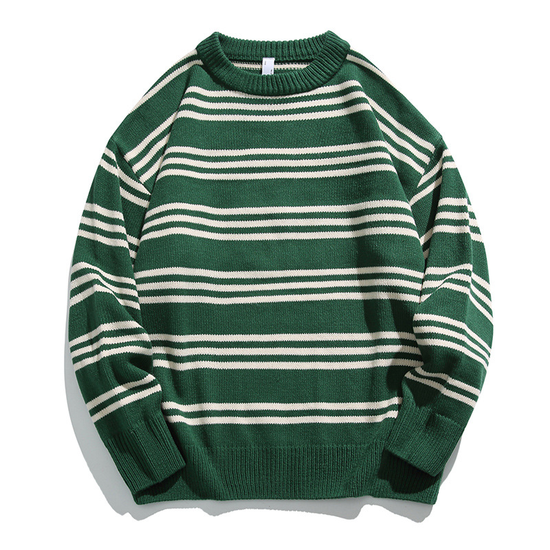 IZEXX2024秋冬新品設計感撞色條紋毛衣男款美式情侶針織衫潮男裝