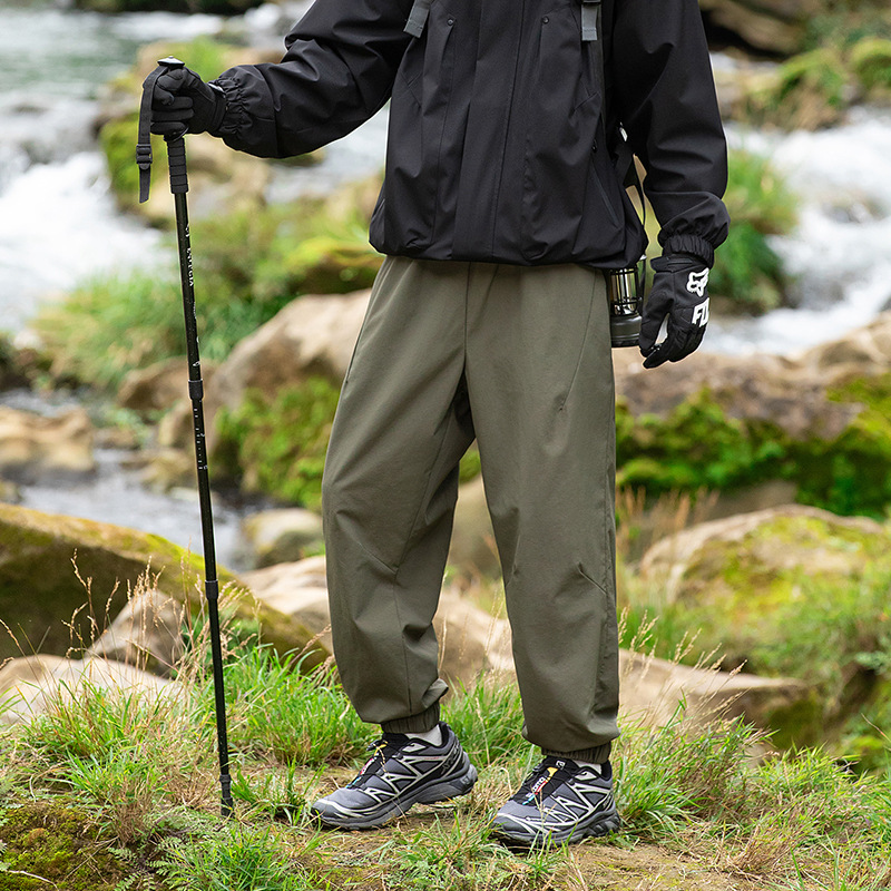 潮牌復古日系工裝束腳冰絲休閒褲男款秋季潮牌薄款運動褲
