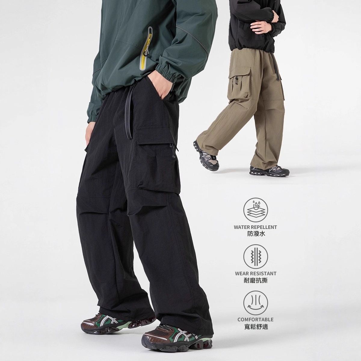 潮牌戶外登山三防潑水工裝褲男女寬鬆輕量化耐磨徒步機能褲