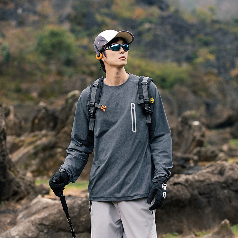 潮牌春季新款通勤長袖T恤男吸溼排汗速幹防紫外線情侶款上衣