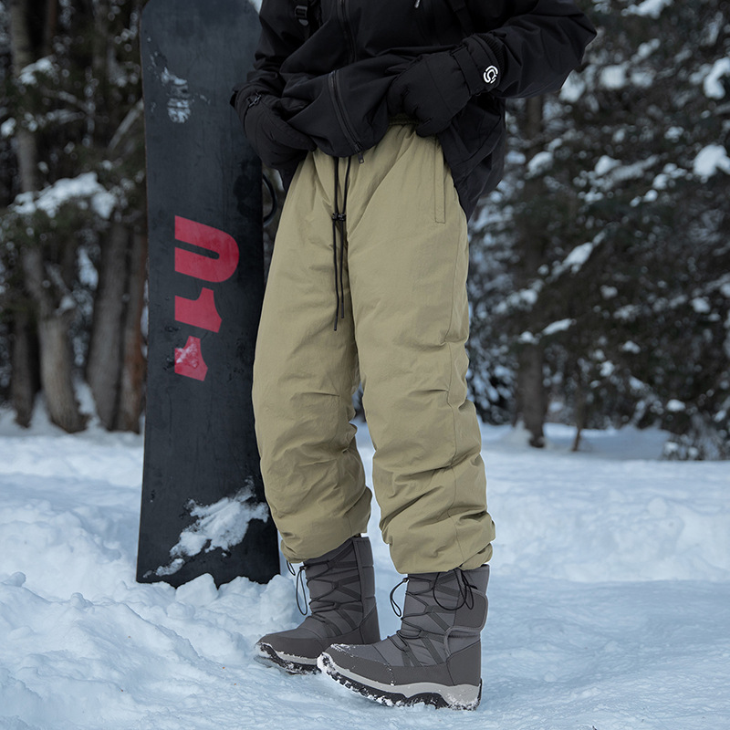 IZEXX潮牌軟殼羽絨褲白鴨絨直筒褲男外穿冬季百搭寬鬆情侶休閒褲