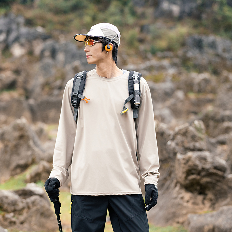 潮牌春季戶外運動輕量化長袖T恤男速乾防曬情侶款打底上衣