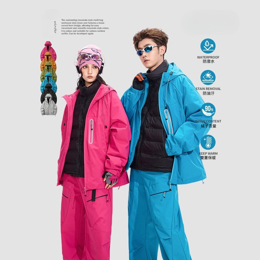 潮牌戶外防風三合一衝鋒衣輕薄羽絨服男女款搖粒絨內膽外套