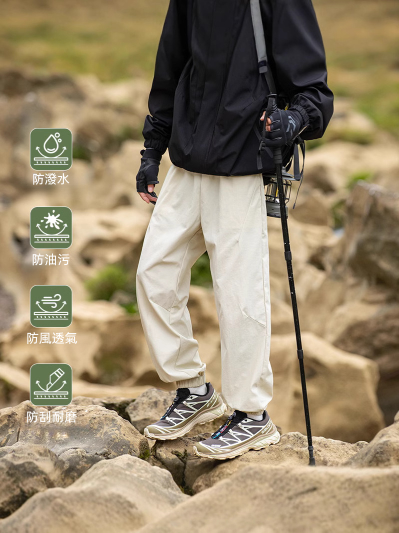 潮牌復古日系工裝束腳冰絲休閒褲男款秋季潮牌薄款運動褲