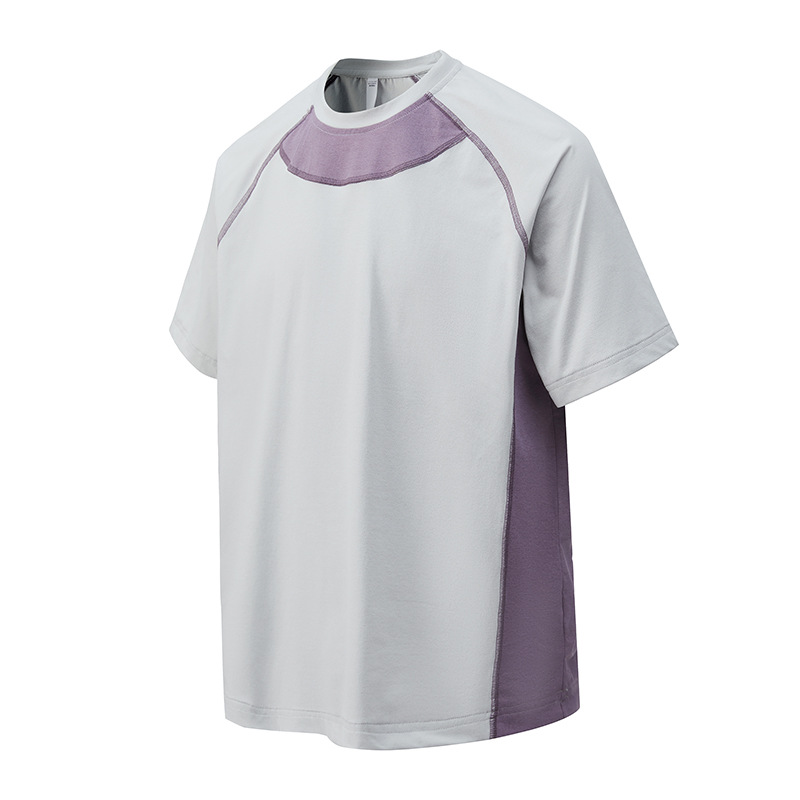 潮牌夏季拼接速幹短袖套裝男圓領吸溼排汗健身運動T恤五分褲