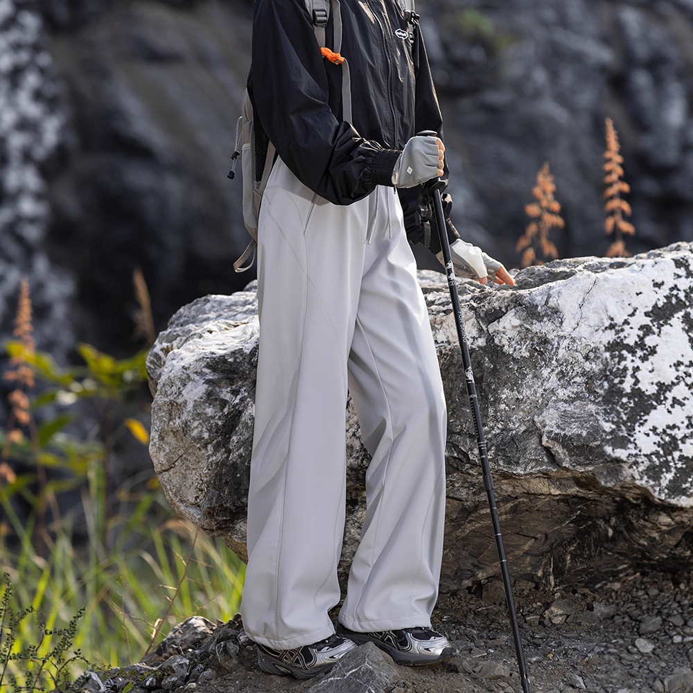 潮牌戶外美式運動休閒褲男女秋冬百搭寬鬆彎刀褲痞帥闊腿褲